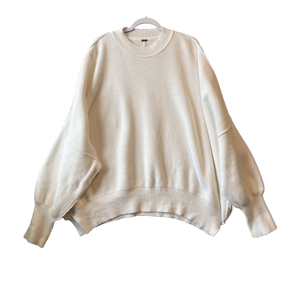Free People Easy Street Tunic Sweater L Ivory Cream Oversized Knit Slouchy Boxy